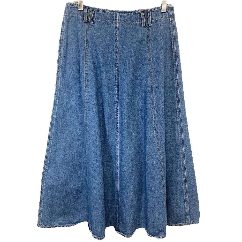 LizWear Vintage Midi Denim Skirt Front Pleats Pockets 100% Cotton Full Sz 12P - Picture 4 of 9